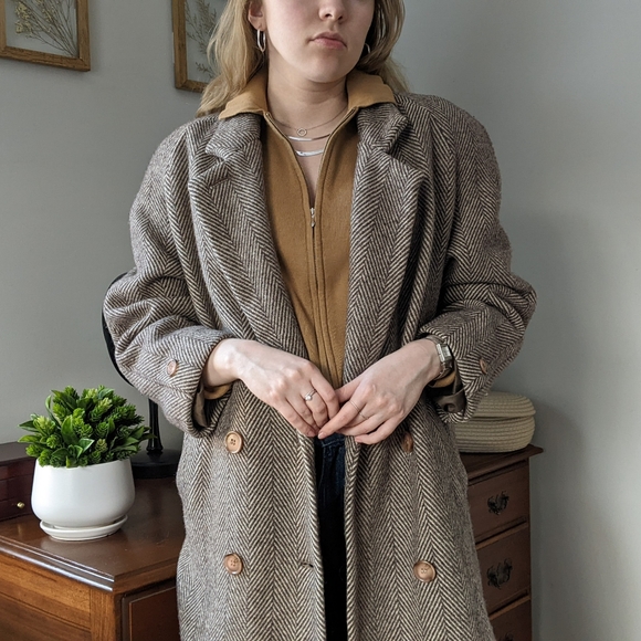 Vintage Herringbone Wool Overcoat - Picture 2 of 11